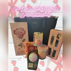 EUC Large Kate Spade Black Glitter Tote Bag Shoulder Purse + Spa Bundle Gift Set